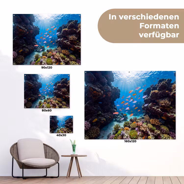 Vis - Koraalrif - Onderwater - Levendig - Blauw tuinposter los doek klein -Xsfeer9_DE
