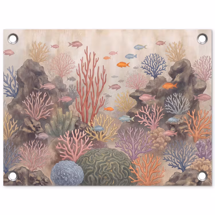 Vis - Koraalrif - Onderwaterwereld - Illustratie tuinposter los doek klein -3d