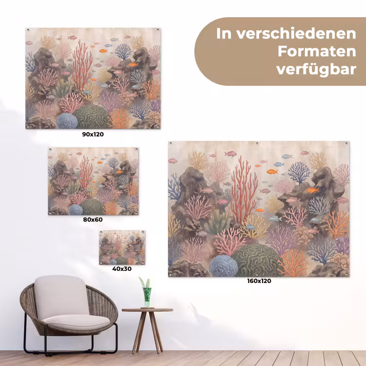 Vis - Koraalrif - Onderwaterwereld - Illustratie tuinposter los doek klein -Xsfeer9_DE