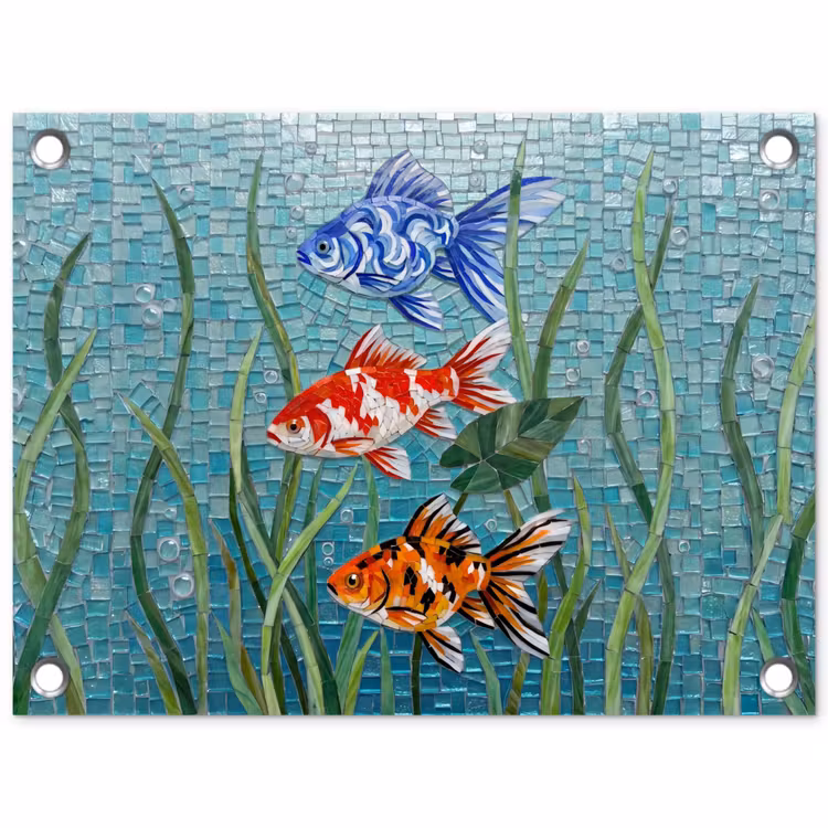 Vis - Mozaïek - Onderwater - Kleurrijk - Dieren tuinposter los doek klein -3d
