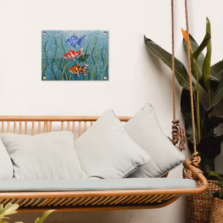 Vis - Mozaïek - Onderwater - Kleurrijk - Dieren tuinposter los doek klein -sfeer7