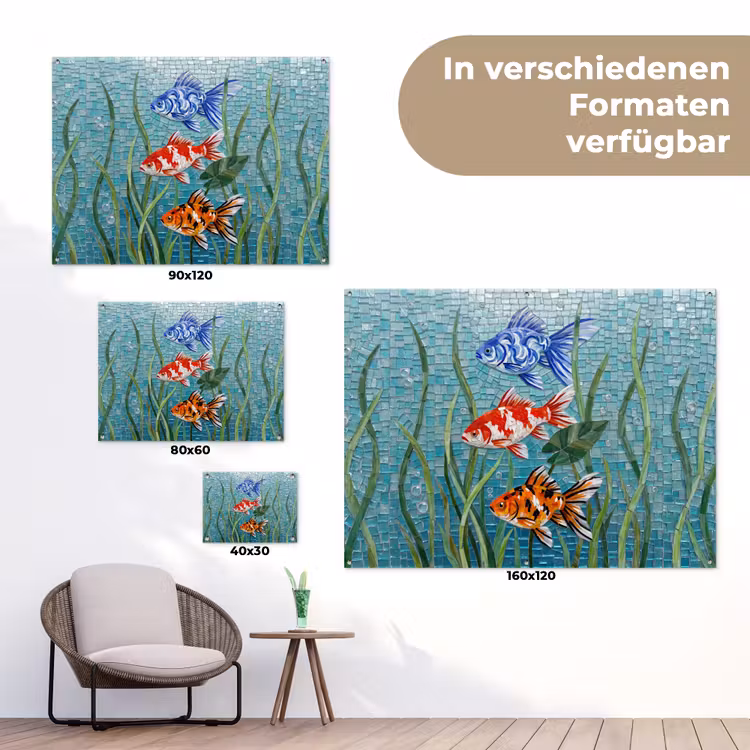 Vis - Mozaïek - Onderwater - Kleurrijk - Dieren tuinposter los doek klein -Xsfeer9_DE