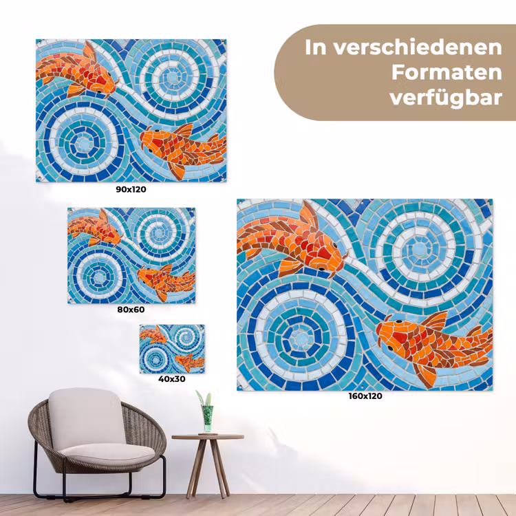 Vis - Mozaïek - Water - Decoratief - Blauw tuinposter los doek klein -Xsfeer9_DE