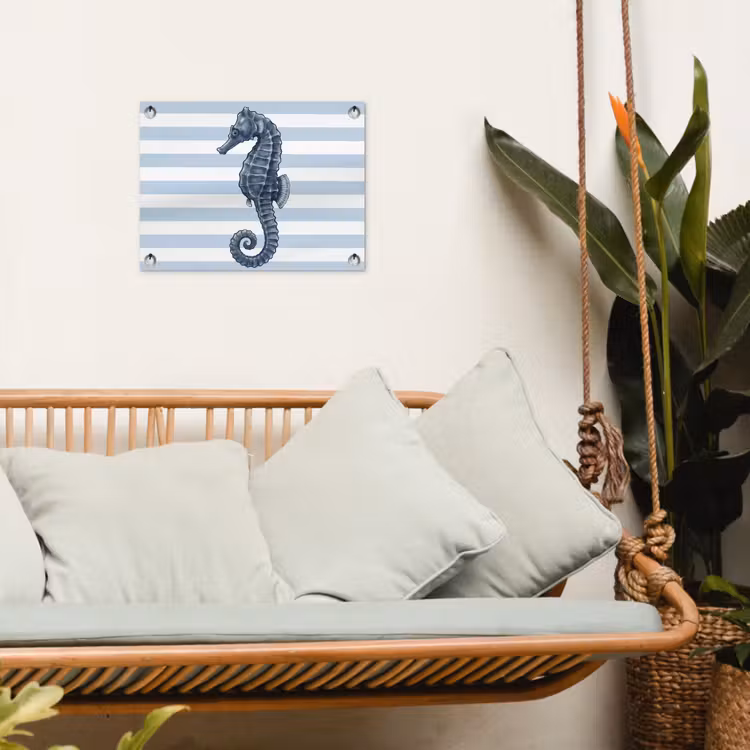 Vis - Oceaan - Illustratie - Blauw - Strepen tuinposter los doek klein -sfeer7