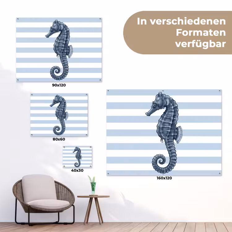 Vis - Oceaan - Illustratie - Blauw - Strepen tuinposter los doek klein -Xsfeer9_DE
