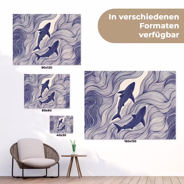 Vis - Oceaan - Lijntekening - Blauw - Dieren tuinposter los doek klein -Xsfeer9_DE