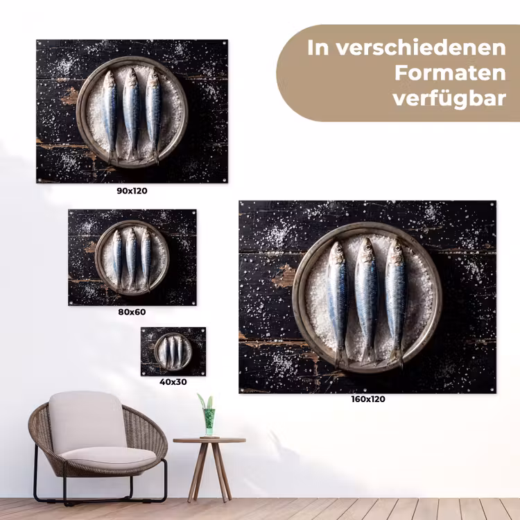 Gartenposter - Fisch – Salz – Essen - Vis - Zout - Eten tuinposter los doek klein