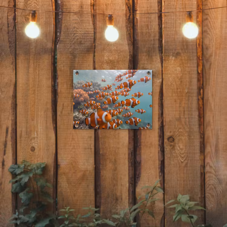 Vis - School - Onderwater - Dieren - Oranje tuinposter los doek klein -sfeer1