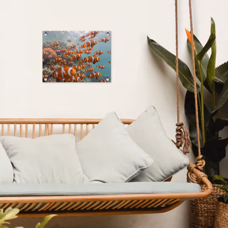 Vis - School - Onderwater - Dieren - Oranje tuinposter los doek klein -sfeer7