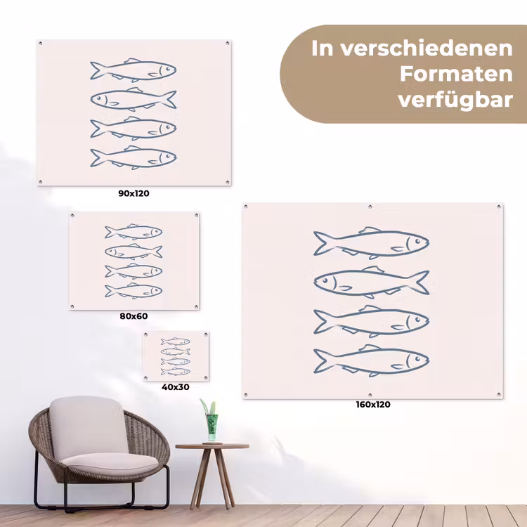 Vis - Vier - Dieren - Abstract - Blauw tuinposter los doek klein -Xsfeer9_DE