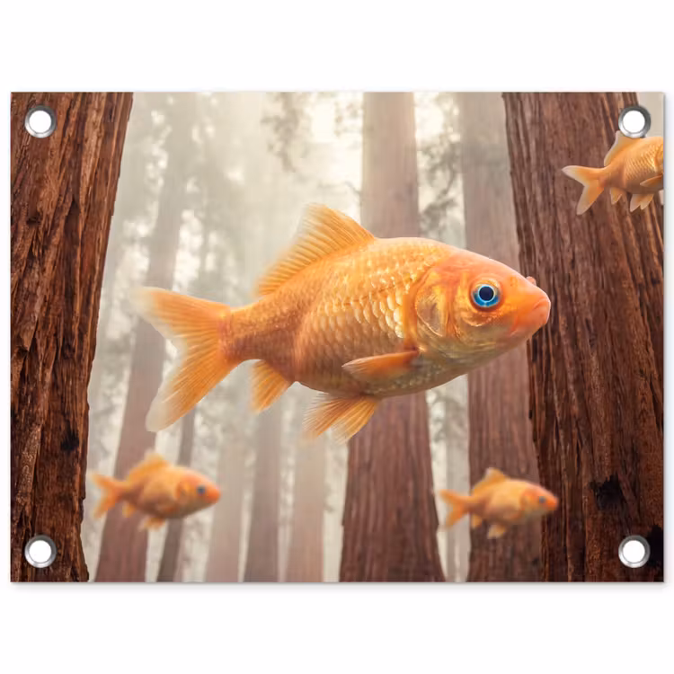 Gartenposter - Fisch – Wald – Fantasie - Vis - Bos - Fantasie tuinposter los doek klein