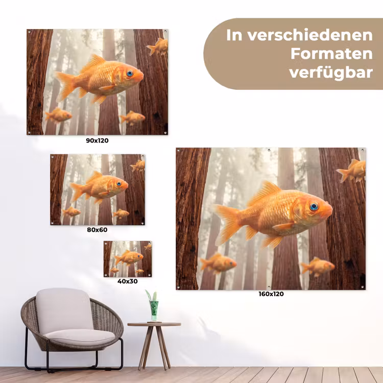 Gartenposter - Fisch – Wald – Fantasie - Vis - Bos - Fantasie tuinposter los doek klein