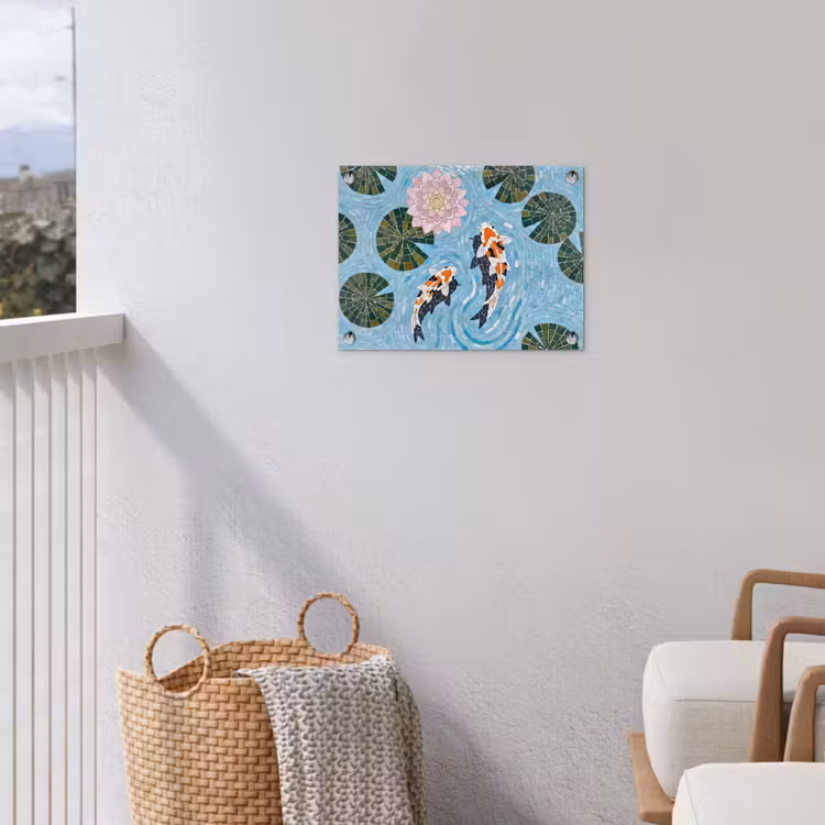 Vis - Water - Natuur - Mozaïek - Blauw tuinposter los doek klein -sfeer8