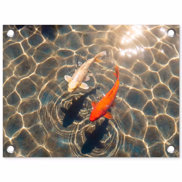 Vis - Water - Dieren - Oranje - Goud tuinposter los doek klein -3d