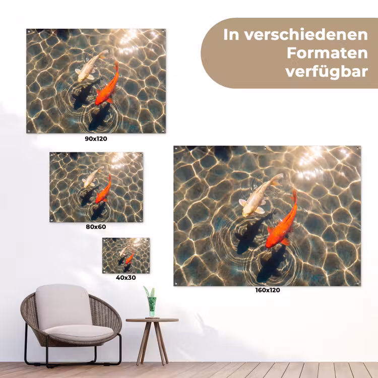 Vis - Water - Dieren - Oranje - Goud tuinposter los doek klein -Xsfeer9_DE