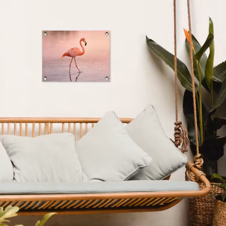 Flamingo - Water - Roze tuinposter los doek klein -sfeer7
