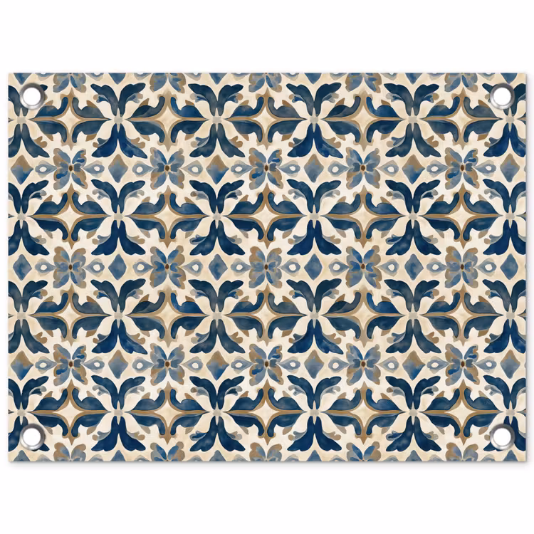 Tegel - Patroon - Blauw - Beige tuinposter los doek klein 239 -3d