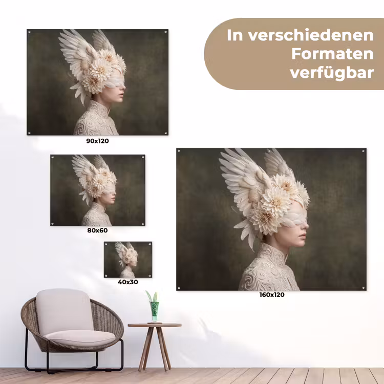 Vleugels - Vrouw - Wit tuinposter los doek klein -Xsfeer9_DE