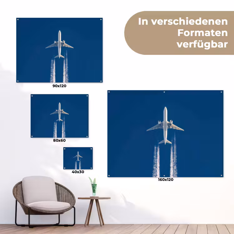 Vliegtuig - Lucht - Condensstrepen - Wit tuinposter los doek klein -Xsfeer9_DE