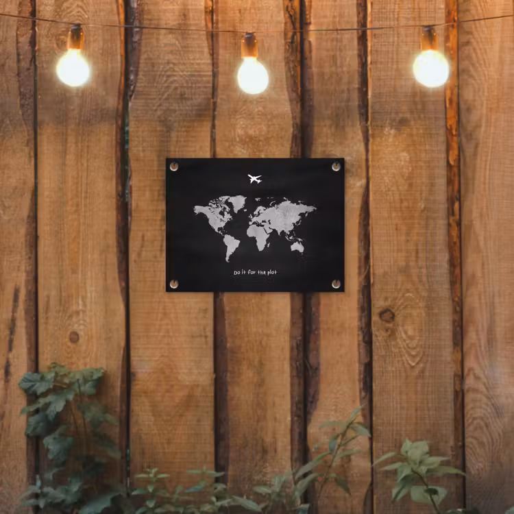 Vliegtuig - Quote - Wereldkaart tuinposter los doek klein -sfeer1