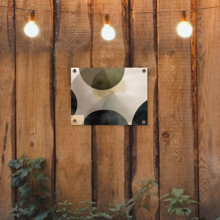 Vlakken - Abstract - Beige - Cirkels tuinposter los doek klein -sfeer1