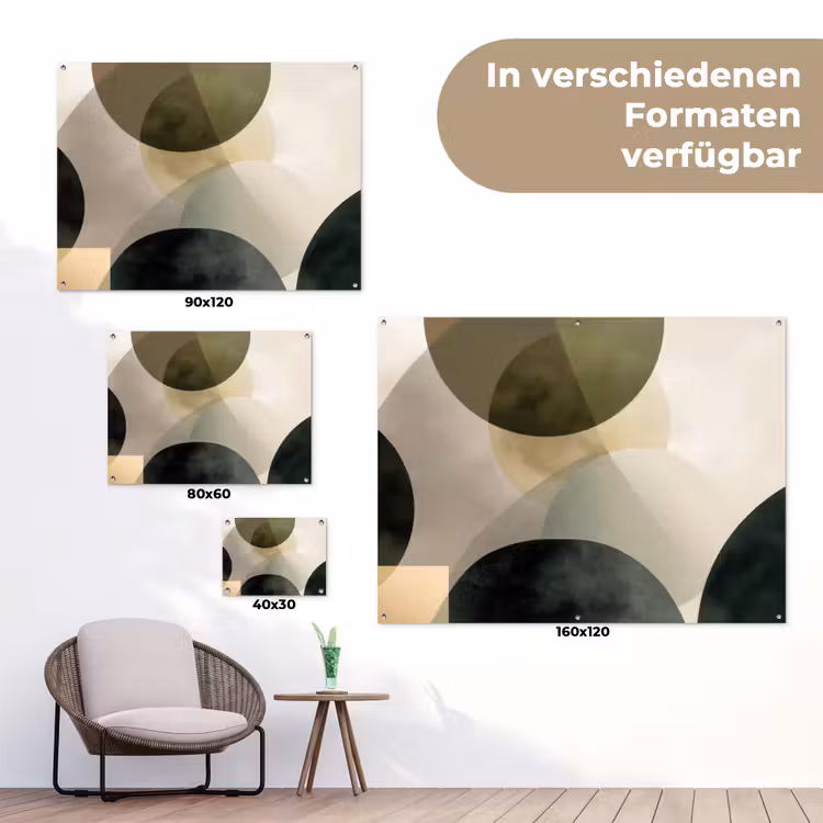 Vlakken - Abstract - Beige - Cirkels tuinposter los doek klein -Xsfeer9_DE