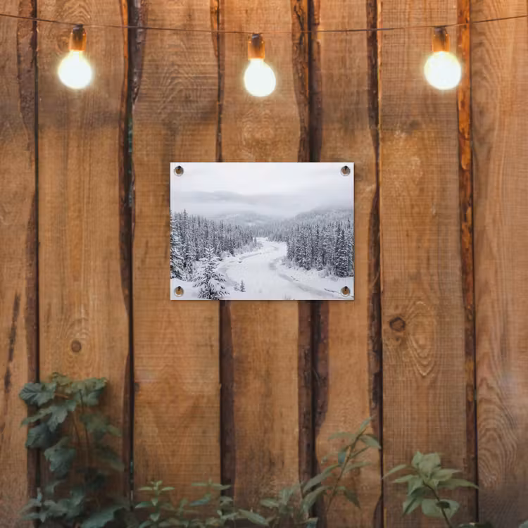Rivier - Bevroren - Landschap - Winter tuinposter los doek klein -sfeer1