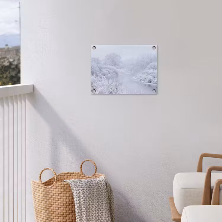 Rivier - Sneeuw - Bos - Winter - Schilderachtig tuinposter los doek klein -sfeer8