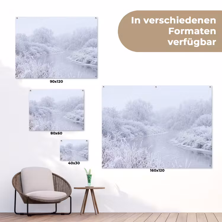 Rivier - Sneeuw - Bos - Winter - Schilderachtig tuinposter los doek klein -Xsfeer9_DE