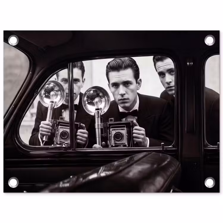 Fotograaf - Camera - Vintage - Journalistiek - Zwart-wit tuinposter los doek klein -3d