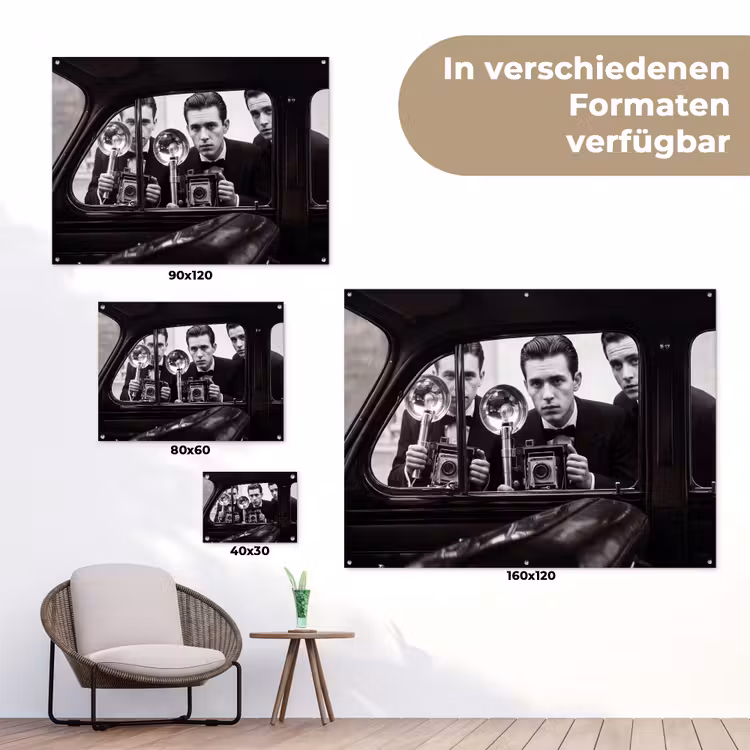 Fotograaf - Camera - Vintage - Journalistiek - Zwart-wit tuinposter los doek klein -Xsfeer9_DE