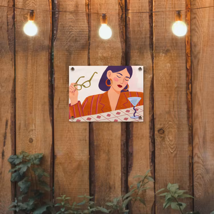 Vrouw - Bril - Cocktail - Illustratie - Modern tuinposter los doek klein -sfeer1