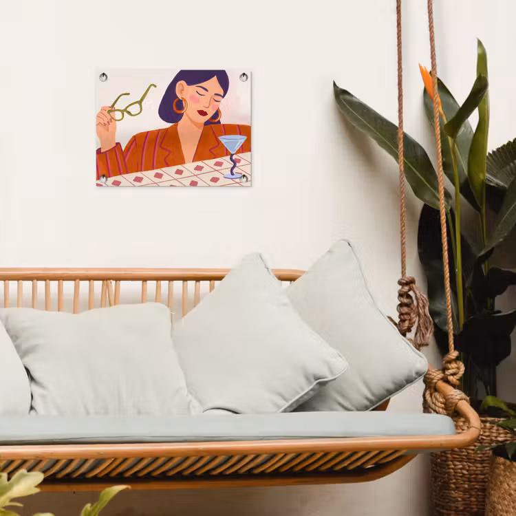 Vrouw - Bril - Cocktail - Illustratie - Modern tuinposter los doek klein -sfeer7