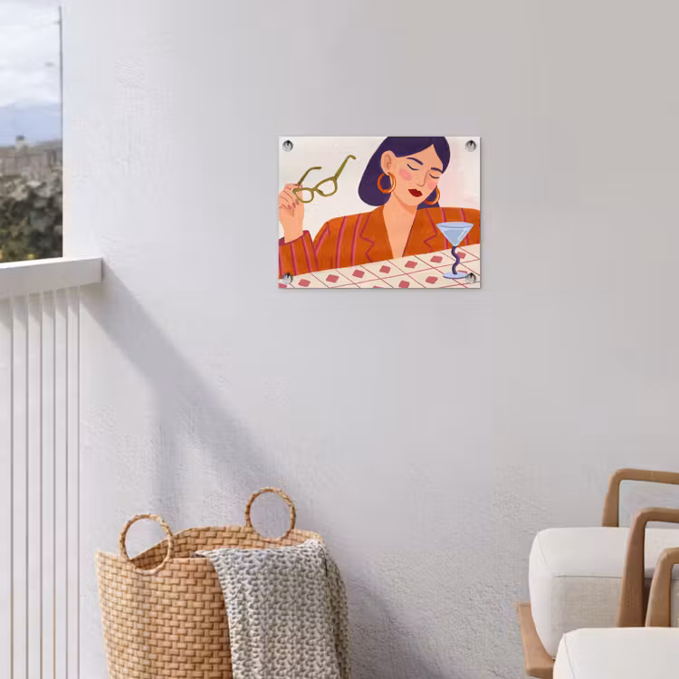 Vrouw - Bril - Cocktail - Illustratie - Modern tuinposter los doek klein -sfeer8