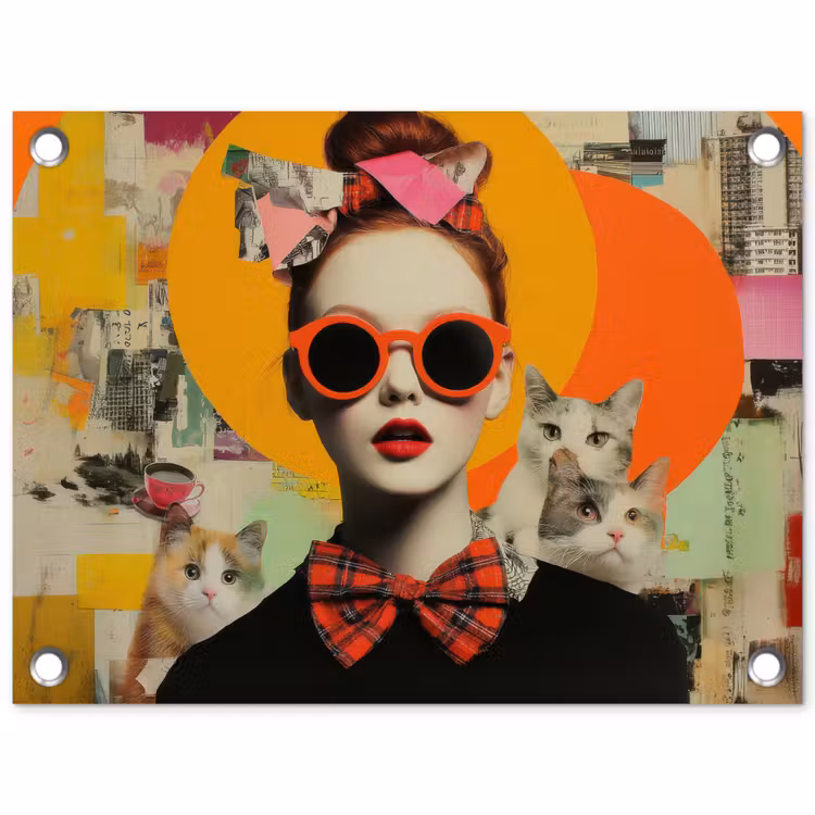 Vrouw - Bril - Strik - Retro tuinposter los doek klein -3d