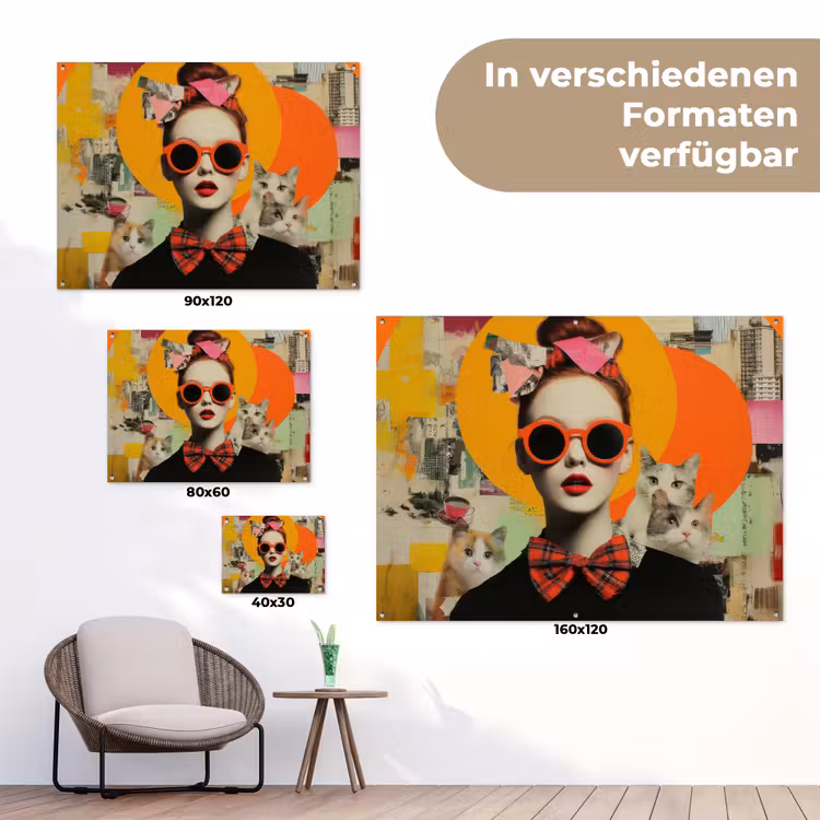 Vrouw - Bril - Strik - Retro tuinposter los doek klein -Xsfeer9_DE