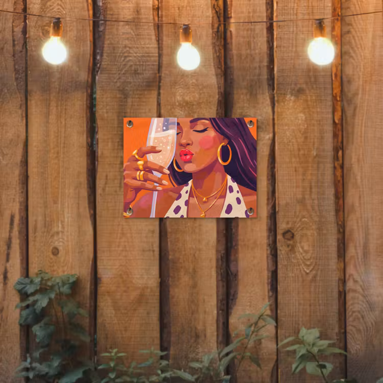Vrouw - Champagne - Feest - Modern - Oranje tuinposter los doek klein -sfeer1
