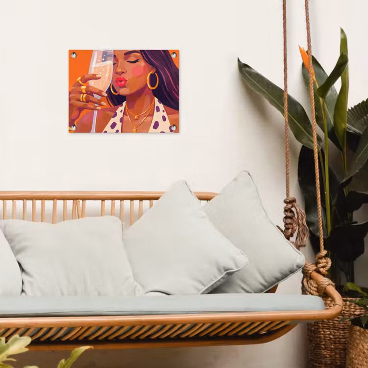 Vrouw - Champagne - Feest - Modern - Oranje tuinposter los doek klein -sfeer7
