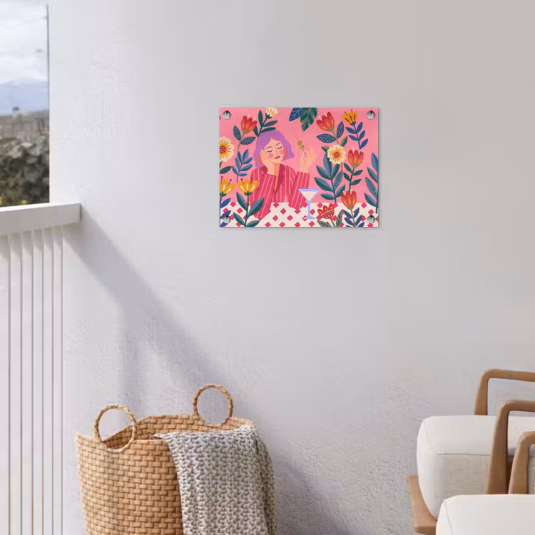 Vrouw - Cocktail - Bloemen - Modern - Roze tuinposter los doek klein -sfeer8