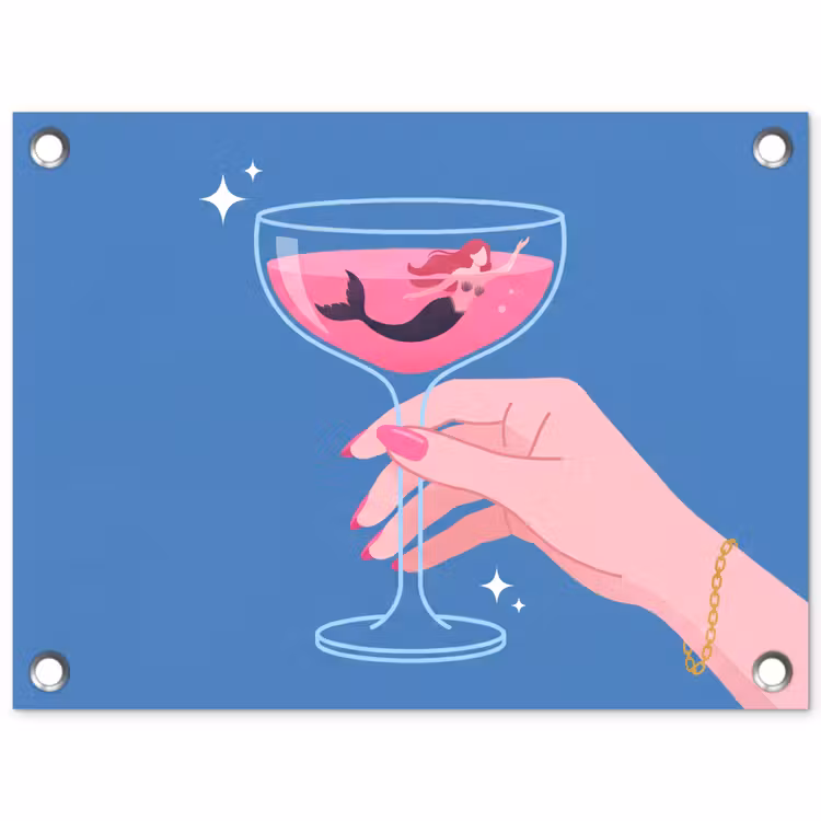 Vrouw - Glas - Abstract - Roze - Blauw tuinposter los doek klein -3d