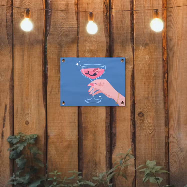 Vrouw - Glas - Abstract - Roze - Blauw tuinposter los doek klein -sfeer1