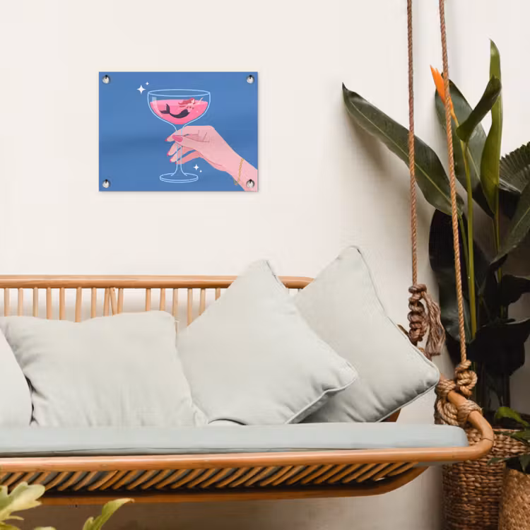Vrouw - Glas - Abstract - Roze - Blauw tuinposter los doek klein -sfeer7