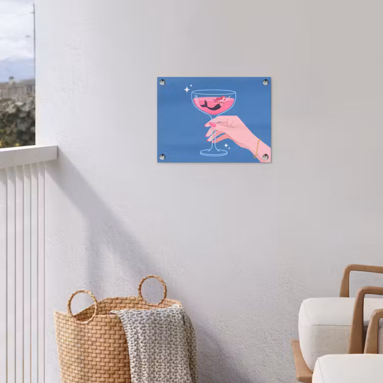 Vrouw - Glas - Abstract - Roze - Blauw tuinposter los doek klein -sfeer8