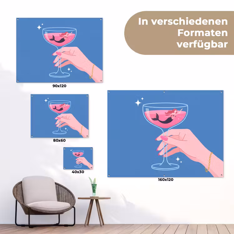 Vrouw - Glas - Abstract - Roze - Blauw tuinposter los doek klein -Xsfeer9_DE