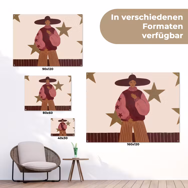 Vrouw - Hoed - Abstract - Modern - Portret tuinposter los doek klein -Xsfeer9_DE