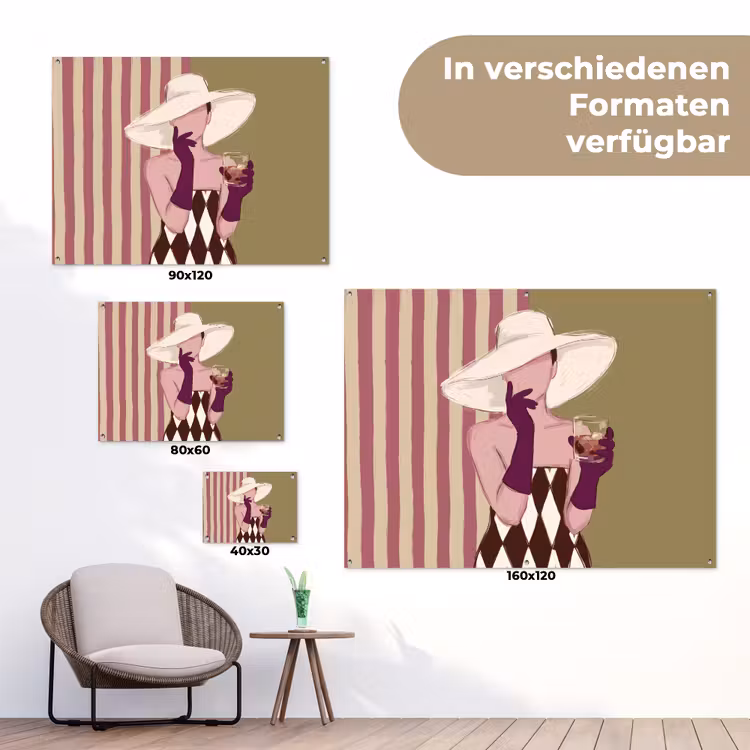 Vrouw - Hoed - Mode - Abstract - Kleurrijk tuinposter los doek klein -Xsfeer9_DE