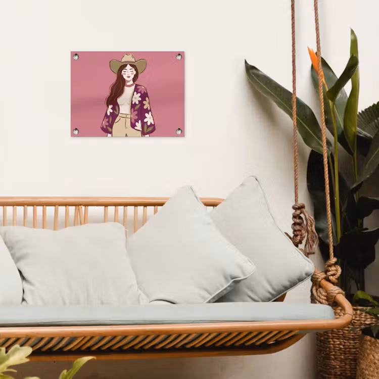 Vrouw - Hoed - Portret - Illustratie - Roze tuinposter los doek klein -sfeer7