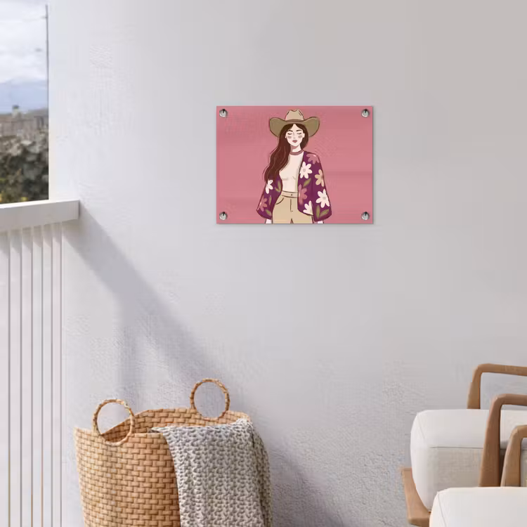 Vrouw - Hoed - Portret - Illustratie - Roze tuinposter los doek klein -sfeer8