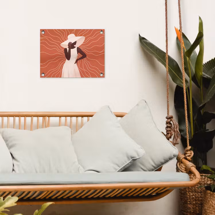 Vrouw - Hoed - Portret - Modern - Beige tuinposter los doek klein -sfeer7