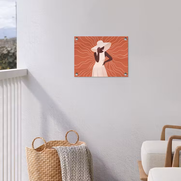 Vrouw - Hoed - Portret - Modern - Beige tuinposter los doek klein -sfeer8